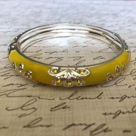 Vintage Yellow Enamel and Crystal Bangle - Picture 5 of 6